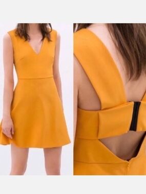Zara Tangerine Sleeveless V-Neck Mini Dress with Open Back Bow Large